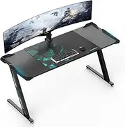 [EUREKA ERGONOMIC] Gaming Computer Desk: Z Shaped Computer Desk, Gaming Desk with Led Lights, Large Gaming Desk, Black Gaming Desk, PC Gaming Desk with Mouse Pad，60 in Computer Table Desk
