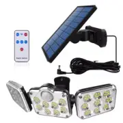 138 LED 3 Head Solar Motion Sensor Light Wall Security Flood Lamp with remote