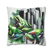 Polyester Square Pillowcase Art Deco Vibrant Watercolor Frogs Retro Home Decor