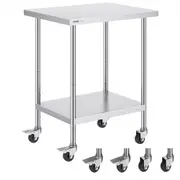 VEVOR Stainless Steel Work Table 24 x 30 x 38 Inch, with 4 Wheels, 3 Adjustable Height Levels, Heavy Duty Food Prep Worktable for Commercial Kitchen R