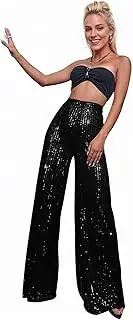 [Zylloxen] Womens Wide Leg Sparkle Sequin Pants Elastic High Waisted 70S 80S Disco Bling Glitter Dance Y2K Pants