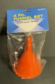 4 Piece Nested Funnel Set Home Kitchen Garage Four Different Sizes Plastic - New