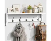 Coat Rack Wall Mount with Shelf, 28.9 Inches Coat Hooks Wall Mounted with 5 Hooks, Hat Wall Hooks for Hanging in Entryway, Living Room, Bath