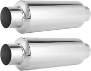 Aswalling 2PCS Silver Car Exhaust Muffler 2.5 Inch Inlet Stainless Steel Universal Resonator 12 Inch Long Performance Muffler