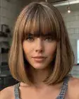 Blonde Highlight Human Hair Wigs Machine Made Soft Bob Wigs With Bangs Remy Wigs