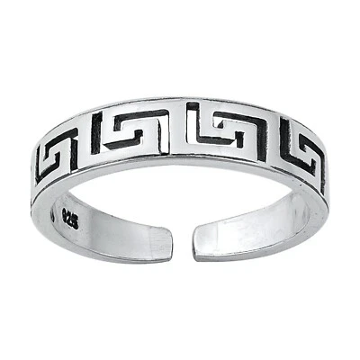 Meander Greek Key Pattern Toe Ring 925 Sterling Silver 4mm Adjustable Band