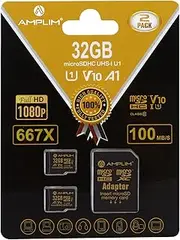 Amplim 2 Pack 32GB Micro SD SDHC Memory Card Plus Adapter (Class 10 U1 UHS-I V10 A1 MicroSD HC Extreme Pro) Amplim 2X 32 GB Ultra High Speed 667X 100MB/s UHS-1