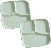 INCAUCA Set of 2 Wheat Straw Fiber Portion Control Plate Divided, Rectangular Bariatric Plates with Dividers, Diet Portion Control Weight Loss Plate, 3 Compartment Meal Dish for Adult (Green)