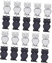 [OHPHCALL] 20pcs Animal Pendant Epoxy Frame Set Owl Pendant Charm Pendant Clasp for Necklace Owl Pendant Base DIY Necklace Pendant Porcelain Egg Holder Owl Blank Bezels Zinc Alloy Black