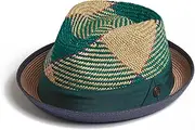[DASMARCA] Blake Summer Multi Coloured Straw Trilby Hat - Peacock XL, Peacock, X-Large, Peacock, XL