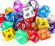 TecUnite 25 Pieces Polyhedral Dice Set with Black Pouch for DND RPG MTG and Other Table Games with Random Multi Colored Assortment (D10)