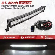 32" Triple Row LED 6000K Curved Working Light Bar Flood Spot Combo Beam+ POWER