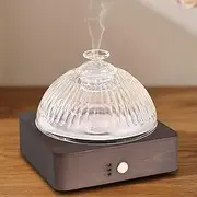 Lecdura Glass Essential Oil Diffuser with Glass Reservoir & Wood Base, 200ml Ultrasonic Lock Color Timer Auto-Off 7 Color Light Aroma Glass Dome Diffuser for Home Office Bedroom Yoga - Dark Brown