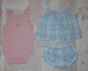 Carter's Girls Newborn Light Blue, White & Pink Sleeveless Top & Diaper NWT $32