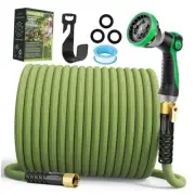 Non-Expandable Garden Hose 100 ft, Ultra Lightweight Flexible Water 100FT Green