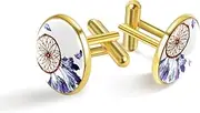 [Generic] Watercolor Dream Catcher Purple Wind Chimes Feather Print Classic Stainless Steel Cufflinks for Mens, Suit Shirt Cuff Links Jewelry Business Wedding Gifts, Golden