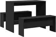 vidaXL Dining Table and Bench Set - 3 Piece Black Engineered Wood - Contemporary Kitchen and Dining Room Furniture