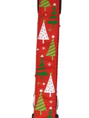 Adjustable Christmas Dog Collar Medium Red with Xmas Trees Design