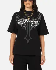[ED HARDY] Ed Hardy Trinity Rhinestone T-shirt Black - Size M M Black