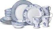[Mikasa] Kiley Chip Resistant 16 Piece Dinnerware Set, Service for 4,Blue and White