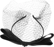 SAFIGLE Retro Mesh Veil Headband with Black Bow Elegant Bridal Fascinator for Weddings Funerals Tea Parties