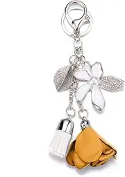 [Generic] Flower Keychain Rhinestone Tassel Leaf Key Ring Women Wallet Bag Pendant Charms