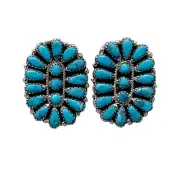 Zeita Begay, Earrings, Kingman Turquoise, Cluster, Navajo, 1 1/4"