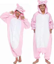 Adult Halloween Costume - Animal And Sea Creature - Plush One Piece Cosplay Suit For Adults, Women A Pig Small