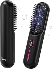 Sunwhisper Portable Cordless Hair Straightener Brush with 200 Million Anion for Fine Hair, Portable Cordless Straightener Brush for Travel with LCD Display, 2 Clips, Black