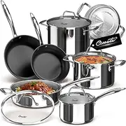 [ciwete] Stainless Steel Nonstick Pots and Pans Set - 11PC, 18/10 Triple Ply Stainless Steel Induction Cookware Set, Kitchen Cookware Sets with Steamer Insert/Stay-Cool Handles, Dishwasher Safe