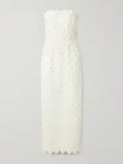 [Clio Peppiatt] Clio Peppiatt - Strapless Scalloped Embellished Taffeta Gown - Ivory - large large Ivory