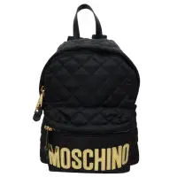 在飛比找momo購物網優惠-【MOSCHINO】尼龍格紋金字後背包 中款(黑色)