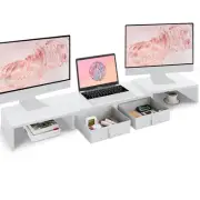 Dual Monitor Stand Riser - Length and Angle Adjustable White Monitor Stand wi...