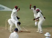 West Indies captain Brian Lara appeals for a catch but Englan- Old Cricket Photo