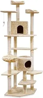 i.Pet Cat Tree Large Cats Tower Ultimate Scratching Post, 203cm Height Pet Scratcher Cardboard Posts Indoor Kittens Wooden Play House Towers and Trees Corner Toys, with Plush Cover Condo Hanging Toy