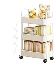 Wheeled Storage Cart,Utility Cart Storage Trolley Organizer - 3/4 Tier Rolling Shelf Storage Cart, Movable Storage Organizer with Wheels and Hooks, Home Organizer