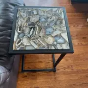 18" Square Gray Agate Bed Side Nightstand Table Handmade Coffee Table Cafe Decor