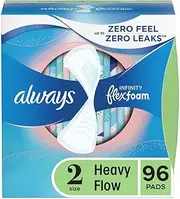 Always Infinity Feminine Pads for Women, Size 2, Heavy Flow Absorbency, Unscented, 32 Count - Pack of 3 (96 Count Total)