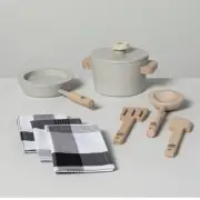 NEW NIB Hearth & Hand Magnolia Wood Toy Cook Set Pots Pans Utensils Kitchen Play