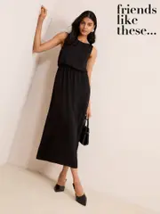 Friends Like These Black Chiffon Sleeveless Blouson Midi Dress (F47934) | $90