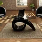 NNEVL Coffee Table with Oval Glass Top High Gloss Black