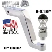 Alumistinger 8" Drop Aluminum Receiver Draw Bar Ball Mount 2-5/16" Hard Tow Ball