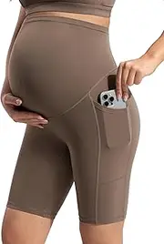 [POSHDIVAH] Women's Creamluxe Maternity Biker Shorts Over The Belly with Pockets - 6"/8" Summer Pregnancy Yoga Workout Short