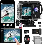 Dual Screen Action Cam 4K with 64GB Card, 48MP WiFi Action Cameras, 40M Underwater Camera with EIS, 170° Waterproof Helmet Camera with Remote Control, Microphone, 2 Batteries, Sports Camera Helmet