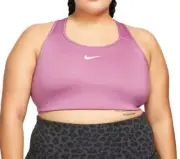 Nike Dri-FIT Swoosh Women's Medium-Support Padded Sports Bra Plus Size Pink/W...