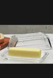 Circleware FARM HOUSE 2pc Butter Cheese Covered Dish Clear Glass New In Box Q
