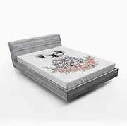 [Lunarable] Koala Fitted Sheet, Abstract Koala Bear Design with Polygonal Patterned Dress Hipster Glasses Rose Frame, Bed Cover with All-Round Elastic Deep Pocket for Comfort, Full Size, Rose