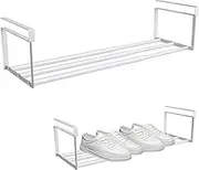 Under Cabinet Storage Under Hanging Shoe Rack with 16.5-31.5'' Retractable Length Space Saving Adjustable Shoe Rack for Sandals Sneakers Boots White Hanging Shoe Storage Adjustable Shoe Rack Hanging