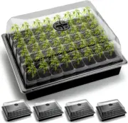 5-Pack No Drip Seed Starter Trays with 4" Humidity Dome - 240 Cells Deep Root Pl