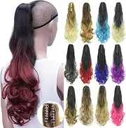IMISSU Curly Ombre Color Claw Ponytail Hair Extensions Pony Tail Clip in Hairpiece (Ombre Burgundy)